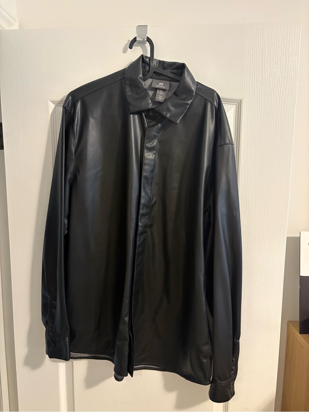 H&M Black Faux Leather Button-Front Shirt